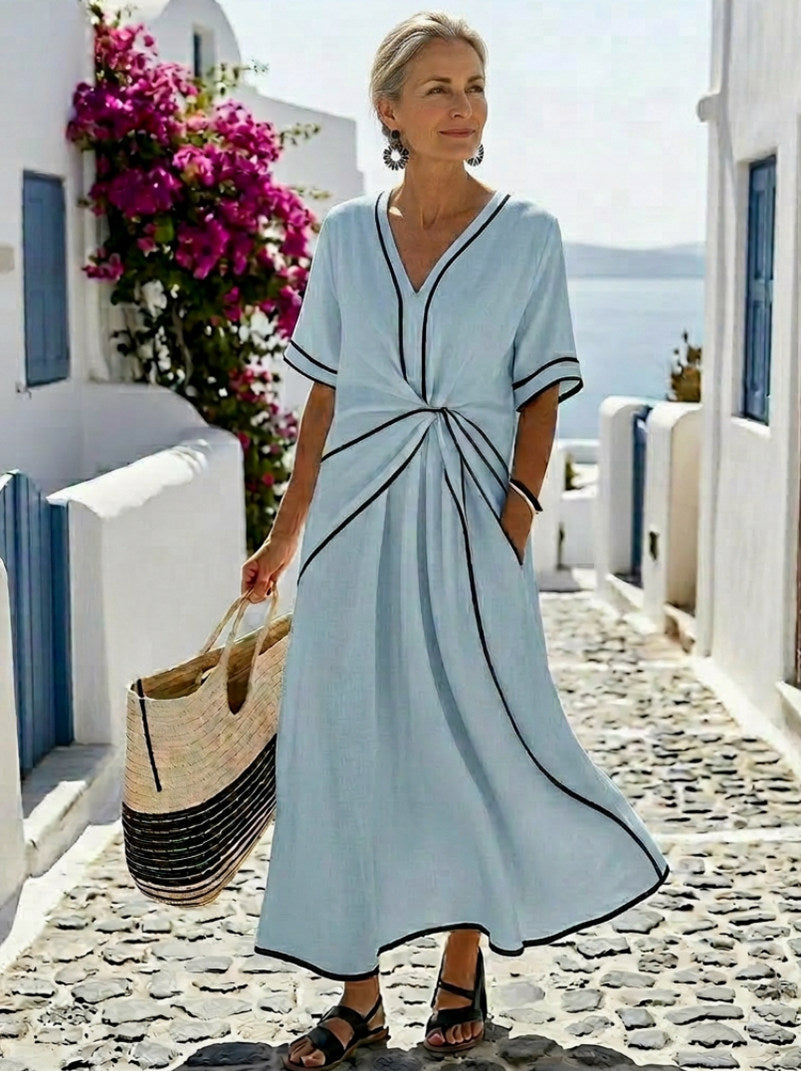Tie Front Short Sleeve Midi Dress
