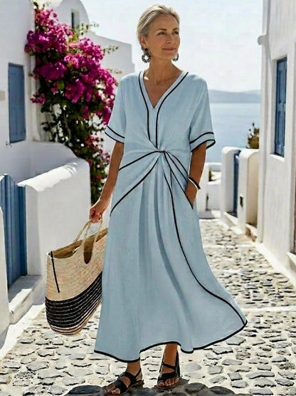 Tie Front Short Sleeve Midi Dress