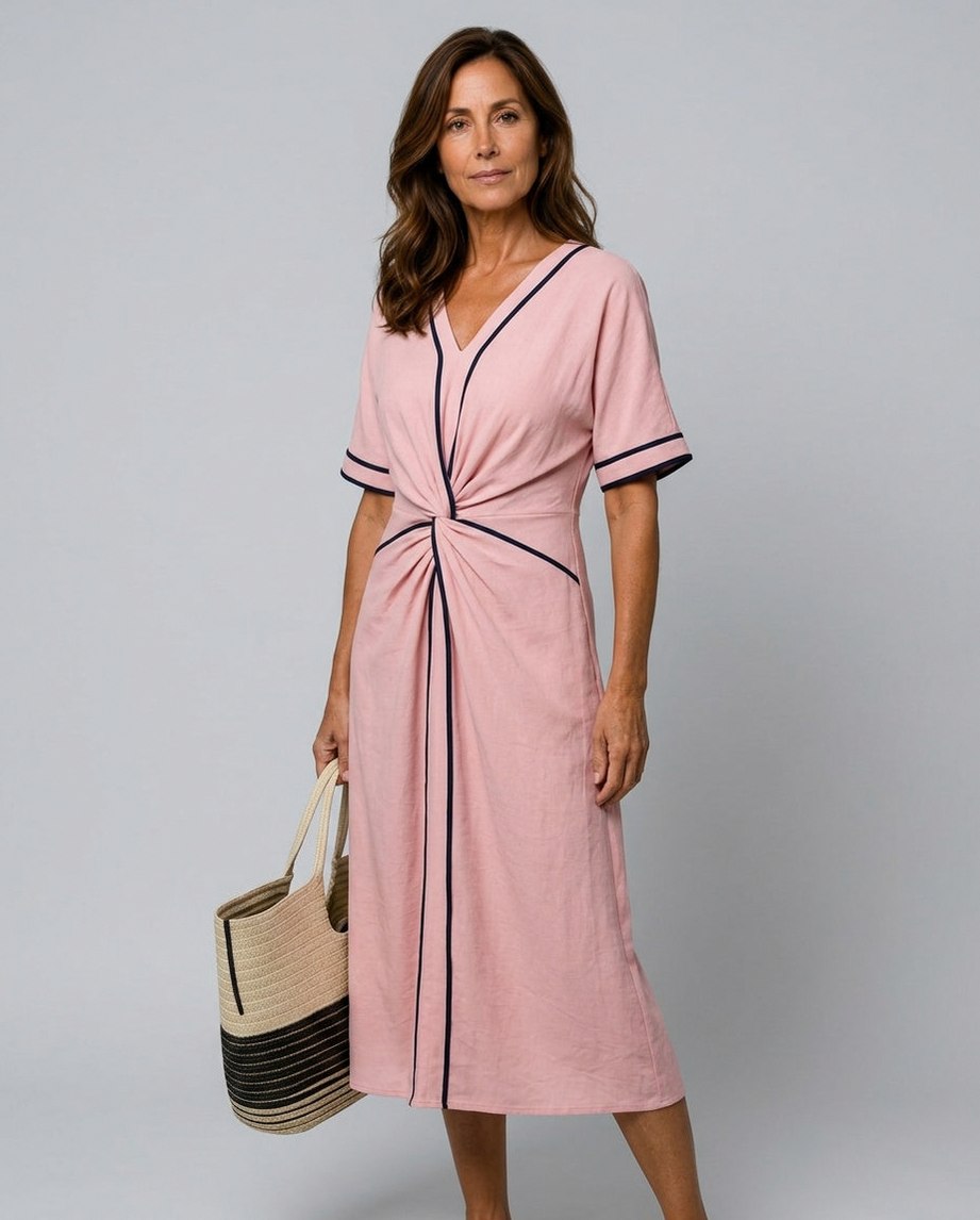 Tie Front Short Sleeve Midi Dress