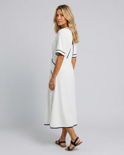 Tie Front Short Sleeve Midi Dress