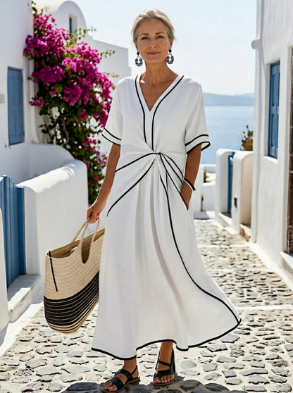 Tie Front Short Sleeve Midi Dress