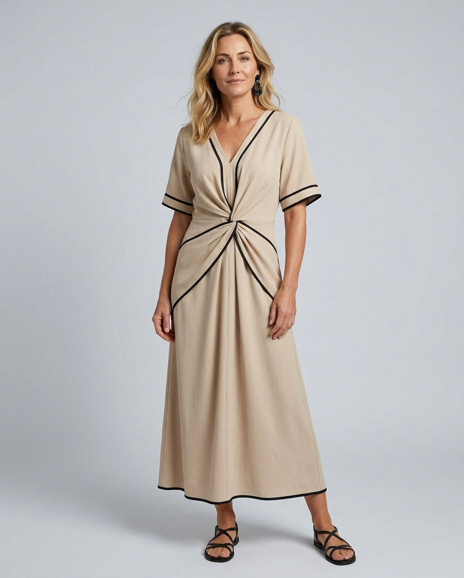 Tie Front Short Sleeve Midi Dress