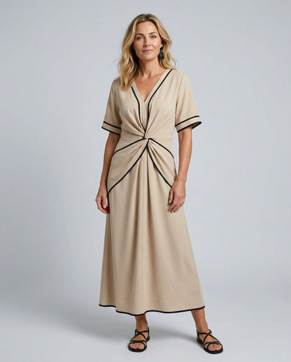 Tie Front Short Sleeve Midi Dress