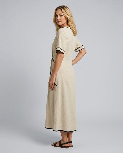 Tie Front Short Sleeve Midi Dress