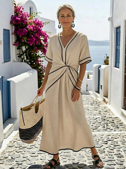 Tie Front Short Sleeve Midi Dress