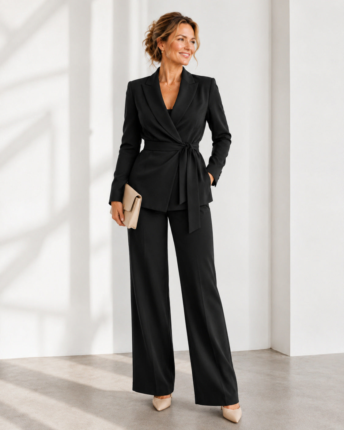 Tie Waist Blazer Pant Set