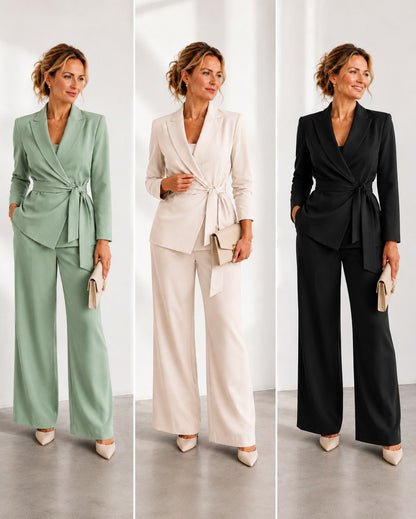 Tie Waist Blazer Pant Set
