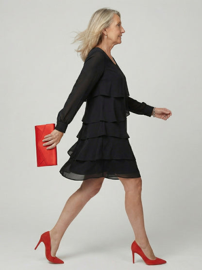 Tiered Long Sleeve Mini Dress