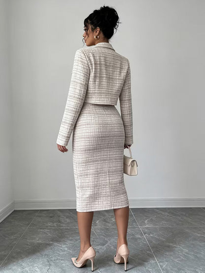 Tweed Plaid Midi Dress Set