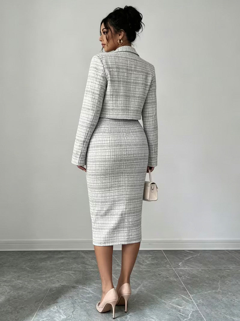 Tweed Plaid Midi Dress Set