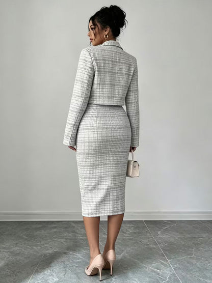 Tweed Plaid Midi Dress Set