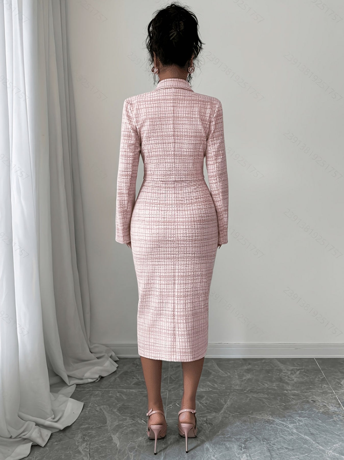 Tweed Plaid Midi Dress Set