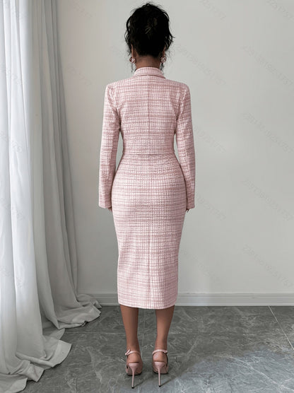 Tweed Plaid Midi Dress Set