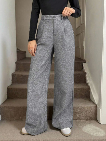 Tweed Pleated Wide Leg Pants