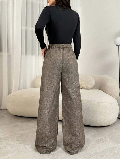 Tweed Pleated Wide Leg Pants