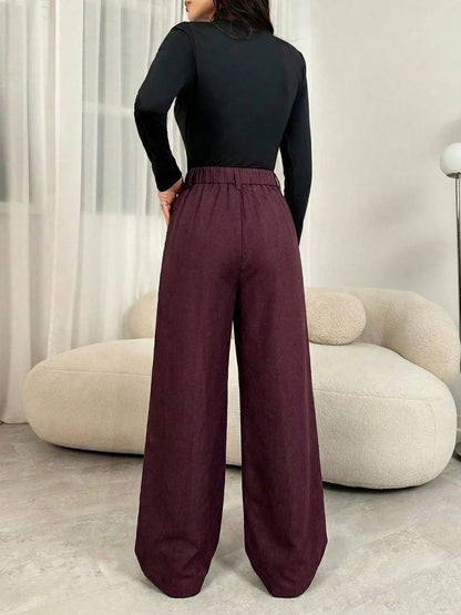 Tweed Pleated Wide Leg Pants