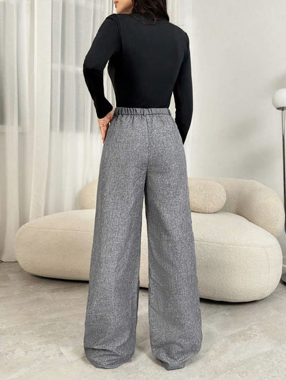 Tweed Pleated Wide Leg Pants