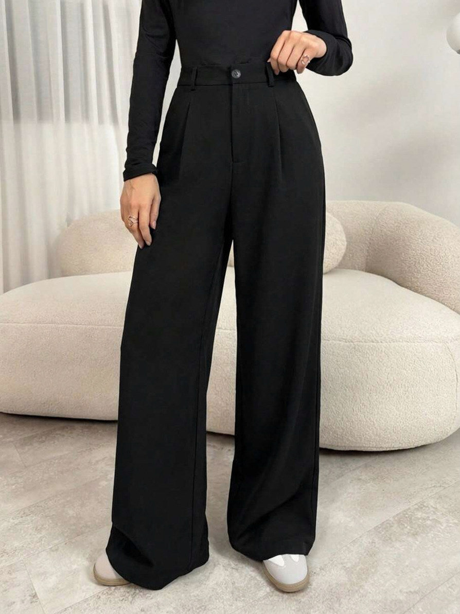 Tweed Pleated Wide Leg Pants