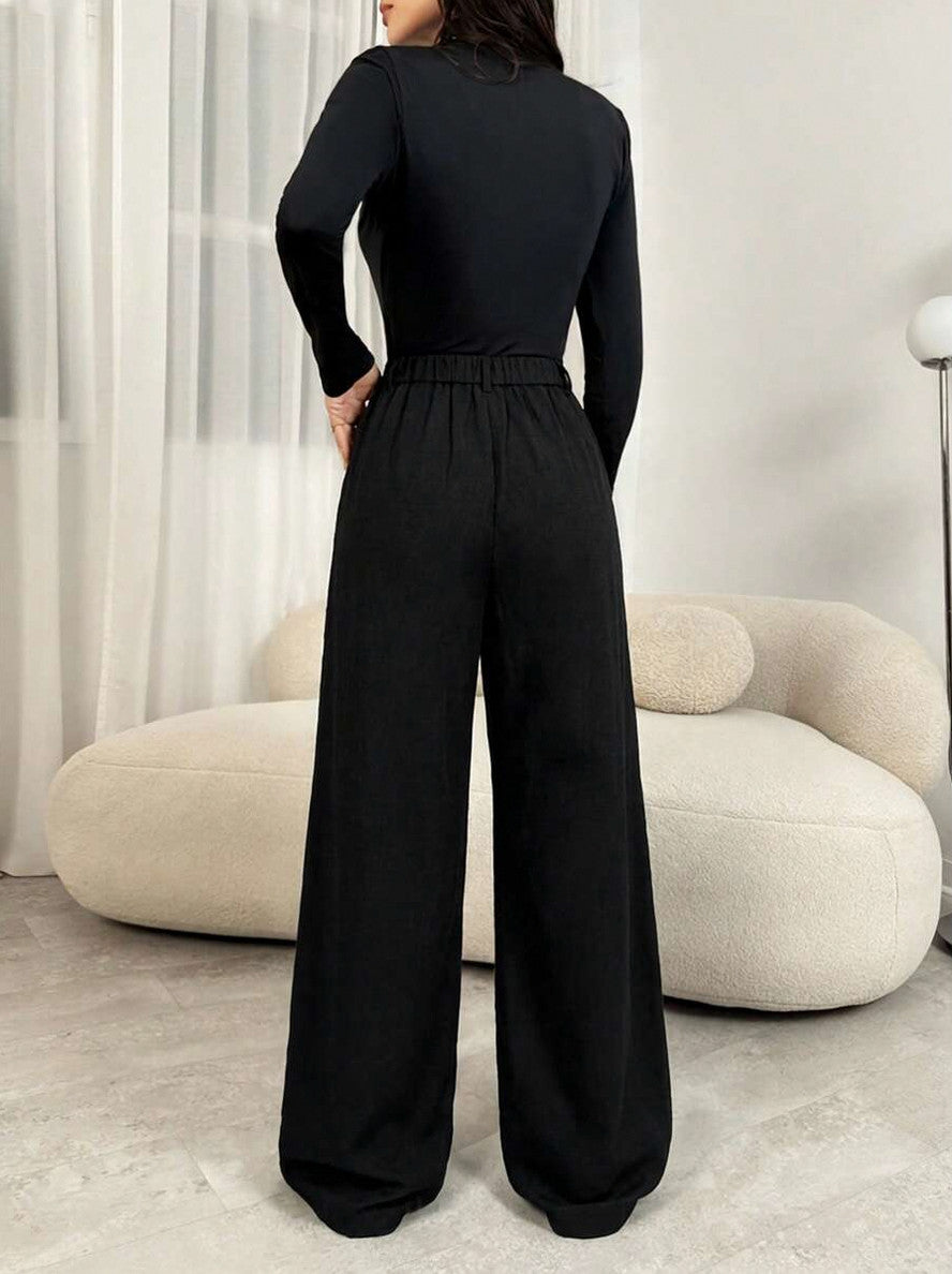 Tweed Pleated Wide Leg Pants