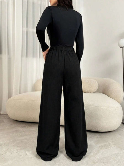 Tweed Pleated Wide Leg Pants