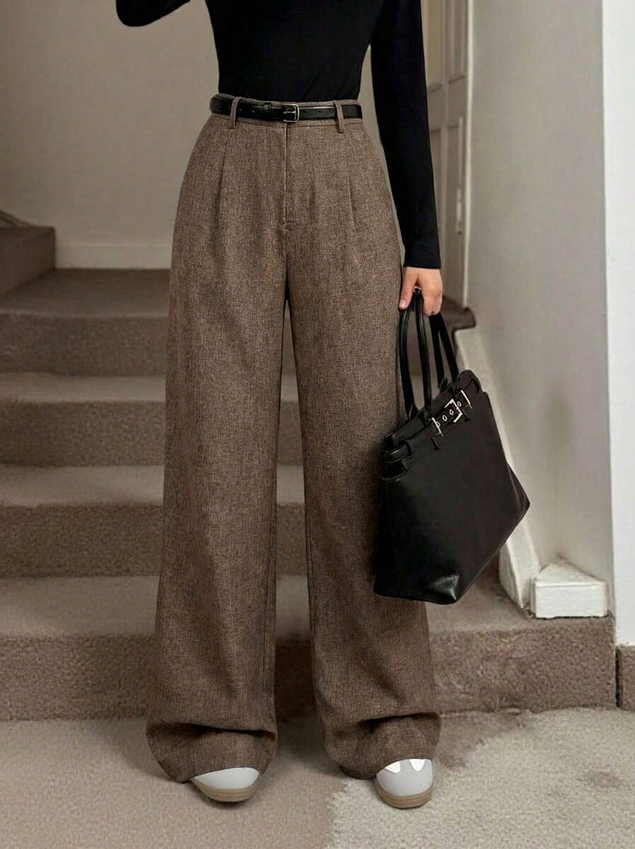 Tweed Pleated Wide Leg Pants