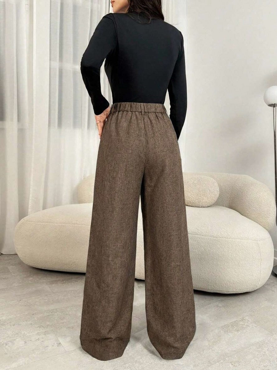 Tweed Pleated Wide Leg Pants