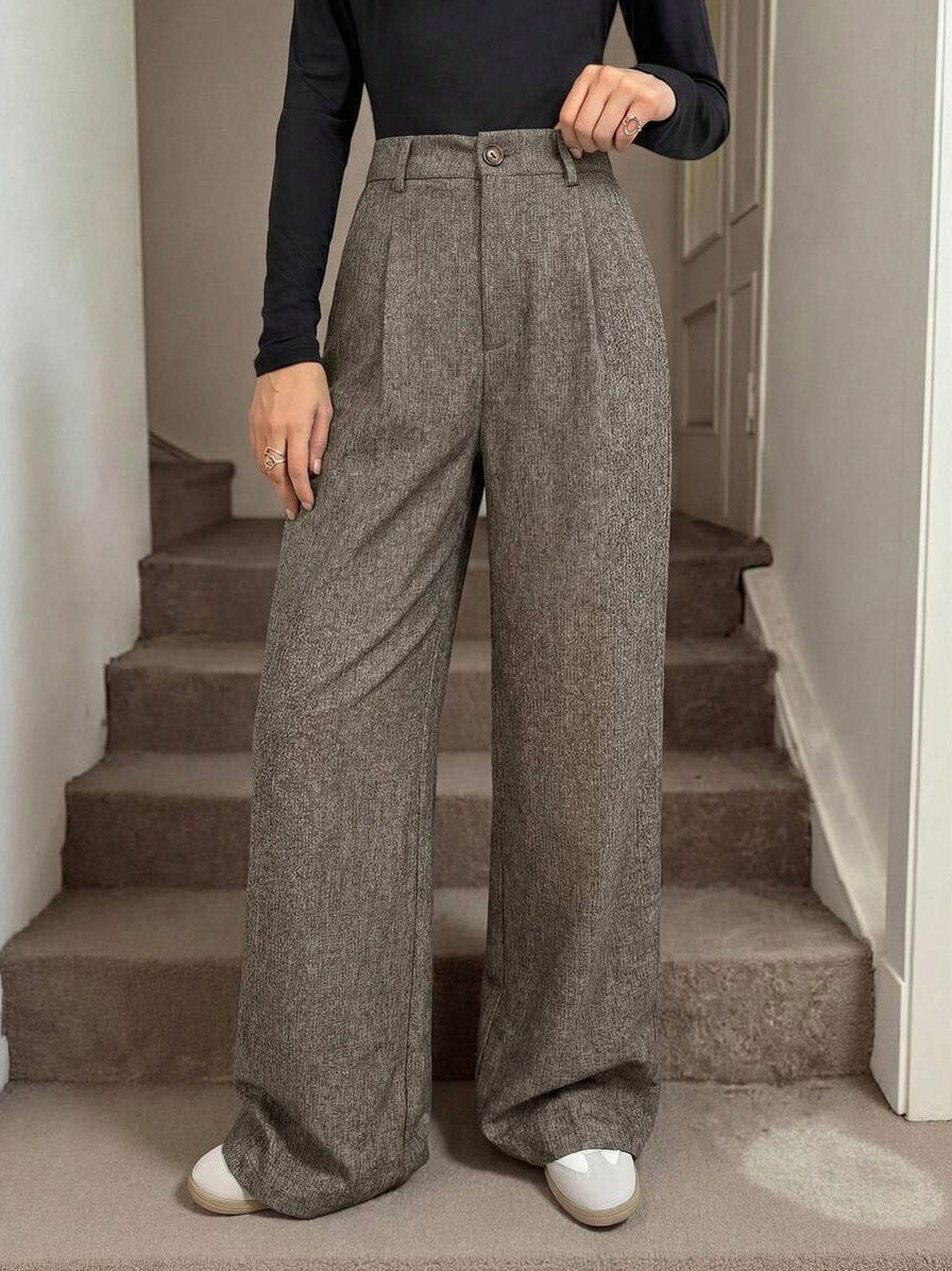 Tweed Pleated Wide Leg Pants