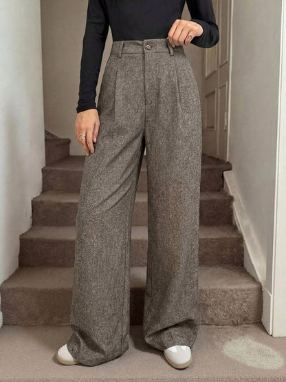 Tweed Pleated Wide Leg Pants